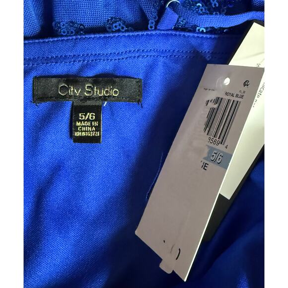 City Studio Royal Blue Draped Front Fit and Flare Dress 5 6 NWT - Picture 8 of 8
